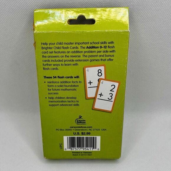 Brighter Child Mathematics 54 Flash Cards Math Addition 0-12 - Picture 2 of 3